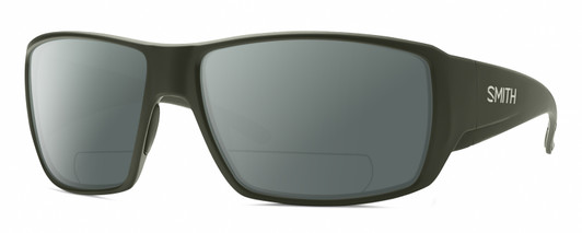 Profile View of Smith Optics Guides Choice Designer Polarized Reading Sunglasses with Custom Cut Powered Smoke Grey Lenses in Matte Moss Green Unisex Rectangle Full Rim Acetate 62 mm