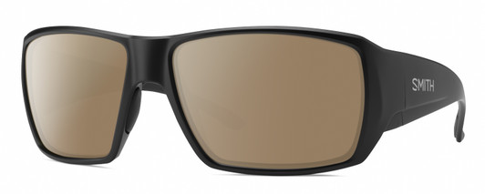 Profile View of Smith Optics Guides Choice S Designer Polarized Sunglasses with Custom Cut Amber Brown Lenses in Matte Black Unisex Rectangle Full Rim Acetate 58 mm