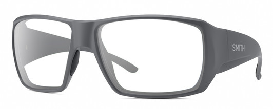 Profile View of Smith Optics Guides Choice S Designer Reading Eye Glasses in Matte Cement Grey Unisex Rectangle Full Rim Acetate 58 mm