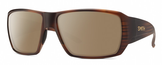 Profile View of Smith Optics Guides Choice S Designer Polarized Sunglasses with Custom Cut Amber Brown Lenses in Matte Tortoise Havana Brown Gold Unisex Rectangle Full Rim Acetate 58 mm