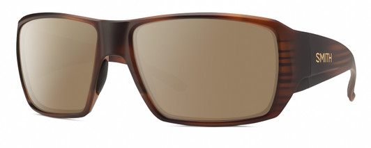 Profile View of Smith Optics Guides Choice S Designer Polarized Sunglasses with Custom Cut Amber Brown Lenses in Matte Tortoise Havana Brown Gold Unisex Rectangle Full Rim Acetate 58 mm