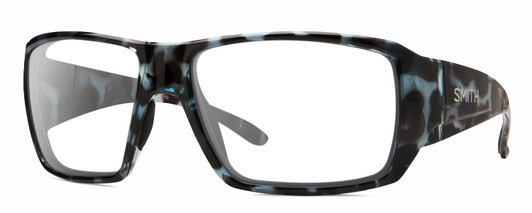 Profile View of Smith Optics Guides Choice S Designer Reading Eye Glasses in Sky Tortoise Havana Blue Black Marble Unisex Rectangle Full Rim Acetate 58 mm