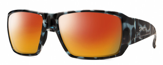 Profile View of Smith Optics Guides Choice S Designer Polarized Sunglasses with Custom Cut Red Mirror Lenses in Sky Tortoise Havana Blue Black Marble Unisex Rectangle Full Rim Acetate 58 mm