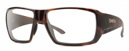 Profile View of Smith Optics Guides Choice S Designer Reading Eye Glasses in Tortoise Havana Brown Gold Unisex Rectangle Full Rim Acetate 58 mm