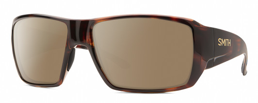 Profile View of Smith Optics Guides Choice S Designer Polarized Sunglasses with Custom Cut Amber Brown Lenses in Tortoise Havana Brown Gold Unisex Rectangle Full Rim Acetate 58 mm
