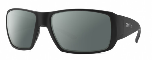 Profile View of Smith Optics Guides Choice XL Designer Polarized Sunglasses with Custom Cut Smoke Grey Lenses in Matte Black Unisex Rectangle Full Rim Acetate 63 mm