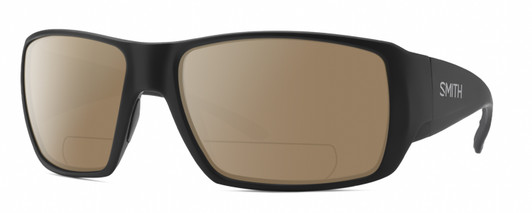Profile View of Smith Optics Guides Choice XL Designer Polarized Reading Sunglasses with Custom Cut Powered Amber Brown Lenses in Matte Black Unisex Rectangle Full Rim Acetate 63 mm