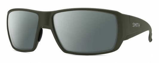 Profile View of Smith Optics Guides Choice XL Designer Polarized Sunglasses with Custom Cut Smoke Grey Lenses in Matte Moss Green Unisex Rectangle Full Rim Acetate 63 mm