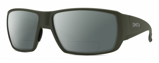 Profile View of Smith Optics Guides Choice XL Designer Polarized Reading Sunglasses with Custom Cut Powered Smoke Grey Lenses in Matte Moss Green Unisex Rectangle Full Rim Acetate 63 mm