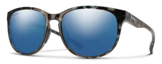 Profile View of Smith Lake Shasta Cateye Sunglass Tortoise Black/PC CP Polarize Blue Mirror 56mm