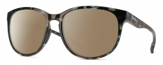 Profile View of Smith Optics Lake Shasta Designer Polarized Sunglasses with Custom Cut Amber Brown Lenses in Sky Tortoise Havana Blue Black Marble Unisex Cateye Full Rim Acetate 56 mm