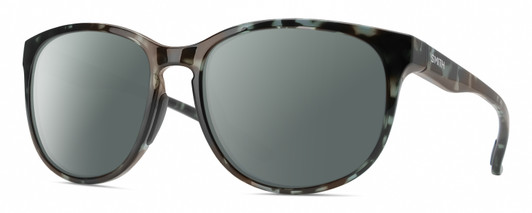 Profile View of Smith Optics Lake Shasta Designer Polarized Sunglasses with Custom Cut Smoke Grey Lenses in Sky Tortoise Havana Blue Black Marble Unisex Cateye Full Rim Acetate 56 mm