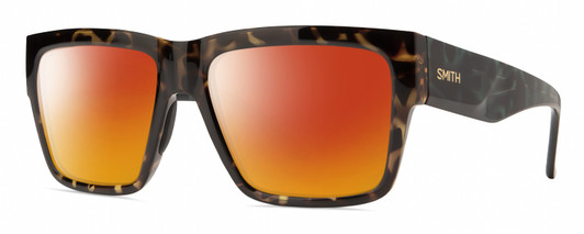 Profile View of Smith Optics Lineup Designer Polarized Sunglasses with Custom Cut Red Mirror Lenses in Alpine Tortoise Havana Matte Brown Gold Unisex Square Full Rim Acetate 58 mm