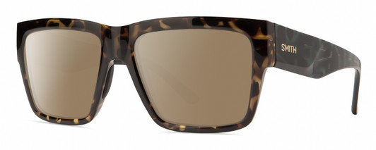 Profile View of Smith Optics Lineup Designer Polarized Sunglasses with Custom Cut Amber Brown Lenses in Alpine Tortoise Havana Matte Brown Gold Unisex Square Full Rim Acetate 58 mm