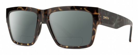 Profile View of Smith Optics Lineup Designer Polarized Reading Sunglasses with Custom Cut Powered Smoke Grey Lenses in Alpine Tortoise Havana Matte Brown Gold Unisex Square Full Rim Acetate 58 mm