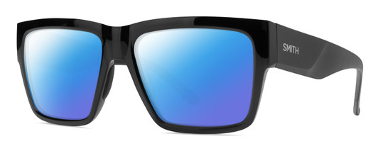 Profile View of Smith Optics Lineup Designer Polarized Sunglasses with Custom Cut Blue Mirror Lenses in Gloss Black Unisex Square Full Rim Acetate 58 mm