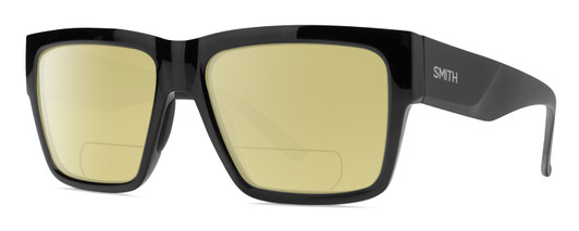 Profile View of Smith Optics Lineup Designer Polarized Reading Sunglasses with Custom Cut Powered Sun Flower Yellow Lenses in Gloss Black Unisex Square Full Rim Acetate 58 mm
