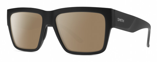 Profile View of Smith Optics Lineup Designer Polarized Sunglasses with Custom Cut Amber Brown Lenses in Matte Black Unisex Square Full Rim Acetate 58 mm
