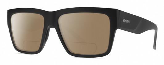 Profile View of Smith Optics Lineup Designer Polarized Reading Sunglasses with Custom Cut Powered Amber Brown Lenses in Matte Black Unisex Square Full Rim Acetate 58 mm