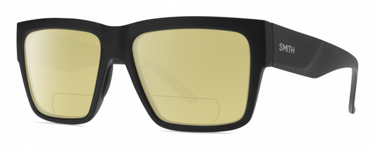 Profile View of Smith Optics Lineup Designer Polarized Reading Sunglasses with Custom Cut Powered Sun Flower Yellow Lenses in Matte Black Unisex Square Full Rim Acetate 58 mm