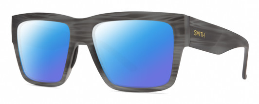 Profile View of Smith Optics Lineup Designer Polarized Sunglasses with Custom Cut Blue Mirror Lenses in Matte Gray Horn Marble Stripe Unisex Square Full Rim Acetate 58 mm