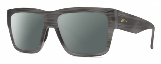 Profile View of Smith Optics Lineup Designer Polarized Sunglasses with Custom Cut Smoke Grey Lenses in Matte Gray Horn Marble Stripe Unisex Square Full Rim Acetate 58 mm
