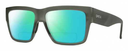 Profile View of Smith Optics Lineup Designer Polarized Reading Sunglasses with Custom Cut Powered Green Mirror Lenses in Matte Moss Crystal Green Unisex Square Full Rim Acetate 58 mm