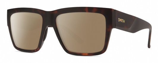 Profile View of Smith Optics Lineup Designer Polarized Sunglasses with Custom Cut Amber Brown Lenses in Matte Tortoise Havana Brown Gold Unisex Square Full Rim Acetate 58 mm