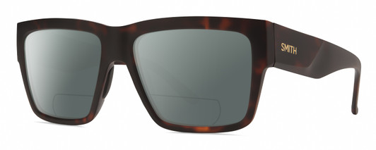Profile View of Smith Optics Lineup Designer Polarized Reading Sunglasses with Custom Cut Powered Smoke Grey Lenses in Matte Tortoise Havana Brown Gold Unisex Square Full Rim Acetate 58 mm