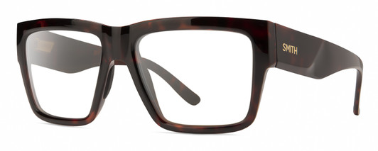 Profile View of Smith Optics Lineup Designer Reading Eye Glasses in Tortoise Havana Brown Gold Unisex Square Full Rim Acetate 58 mm