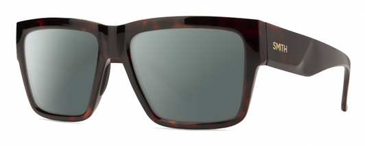 Profile View of Smith Optics Lineup Designer Polarized Sunglasses with Custom Cut Smoke Grey Lenses in Tortoise Havana Brown Gold Unisex Square Full Rim Acetate 58 mm