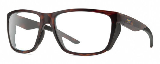 Profile View of Smith Optics Longfin Designer Blue Light Blocking Eyeglasses in Matte Tortoise Havana Brown Gold Unisex Wrap Full Rim Acetate 59 mm