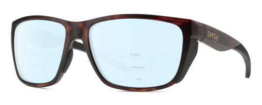 Profile View of Smith Optics Longfin Designer Progressive Lens Blue Light Blocking Eyeglasses in Matte Tortoise Havana Brown Gold Unisex Wrap Full Rim Acetate 59 mm