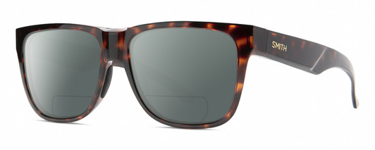Profile View of Smith Optics Lowdown 2 Designer Polarized Reading Sunglasses with Custom Cut Powered Smoke Grey Lenses in Tortoise Havana Brown Gold Unisex Classic Full Rim Acetate 55 mm