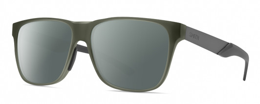 Profile View of Smith Optics Lowdown Steel Designer Polarized Sunglasses with Custom Cut Smoke Grey Lenses in Matte Moss Crystal Green/Gunmetal Unisex Classic Full Rim Acetate 56 mm