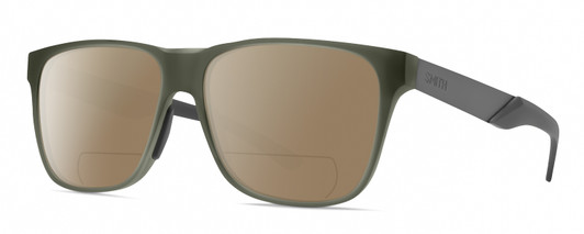 Profile View of Smith Optics Lowdown Steel Designer Polarized Reading Sunglasses with Custom Cut Powered Amber Brown Lenses in Matte Moss Crystal Green/Gunmetal Unisex Classic Full Rim Acetate 56 mm
