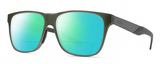 Profile View of Smith Optics Lowdown Steel Designer Polarized Reading Sunglasses with Custom Cut Powered Green Mirror Lenses in Matte Moss Crystal Green/Gunmetal Unisex Classic Full Rim Acetate 56 mm