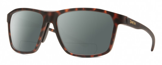 Profile View of Smith Optics Pinpoint Designer Polarized Reading Sunglasses with Custom Cut Powered Smoke Grey Lenses in Matte Tortoise Havana Brown Gold Unisex Square Full Rim Acetate 59 mm