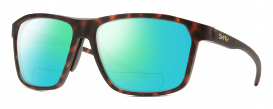 Profile View of Smith Optics Pinpoint Designer Polarized Reading Sunglasses with Custom Cut Powered Green Mirror Lenses in Matte Tortoise Havana Brown Gold Unisex Square Full Rim Acetate 59 mm