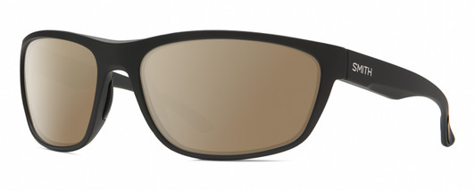 Profile View of Smith Optics Redding Designer Polarized Sunglasses with Custom Cut Amber Brown Lenses in Matte Black Unisex Wrap Full Rim Acetate 65 mm