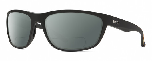 Profile View of Smith Optics Redding Designer Polarized Reading Sunglasses with Custom Cut Powered Smoke Grey Lenses in Matte Black Unisex Wrap Full Rim Acetate 65 mm