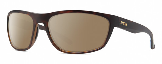 Profile View of Smith Optics Redding Designer Polarized Sunglasses with Custom Cut Amber Brown Lenses in Matte Tortoise Havana Brown Gold Unisex Wrap Full Rim Acetate 65 mm
