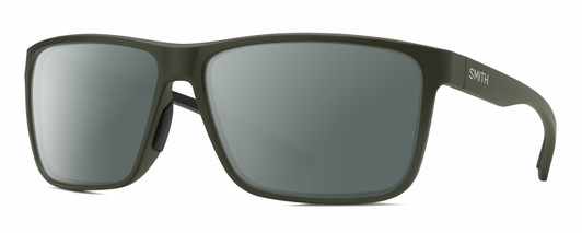 Profile View of Smith Optics Riptide Designer Polarized Sunglasses with Custom Cut Smoke Grey Lenses in Matte Moss Green Unisex Rectangle Full Rim Acetate 61 mm