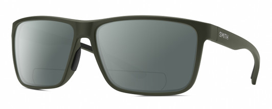 Profile View of Smith Optics Riptide Designer Polarized Reading Sunglasses with Custom Cut Powered Smoke Grey Lenses in Matte Moss Green Unisex Rectangle Full Rim Acetate 61 mm
