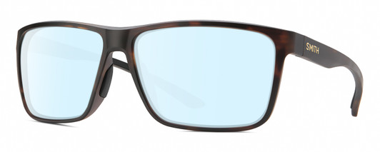Profile View of Smith Optics Riptide Designer Blue Light Blocking Eyeglasses in Matte Tortoise Havana Brown Gold Unisex Rectangle Full Rim Acetate 61 mm