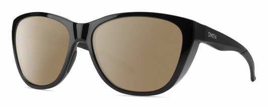Profile View of Smith Optics Shoal Designer Polarized Sunglasses with Custom Cut Amber Brown Lenses in Gloss Black Unisex Oval Full Rim Acetate 58 mm