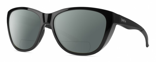 Profile View of Smith Optics Shoal Designer Polarized Reading Sunglasses with Custom Cut Powered Smoke Grey Lenses in Gloss Black Unisex Oval Full Rim Acetate 58 mm