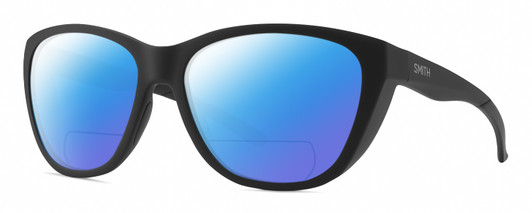 Profile View of Smith Optics Shoal Designer Polarized Reading Sunglasses with Custom Cut Powered Blue Mirror Lenses in Matte Black Unisex Oval Full Rim Acetate 58 mm