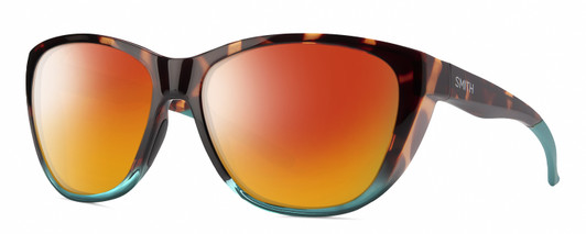 Profile View of Smith Optics Shoal Designer Polarized Sunglasses with Custom Cut Red Mirror Lenses in Opal Fade Tortoise Havana Brown Gold Blue Unisex Oval Full Rim Acetate 58 mm