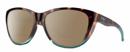 Profile View of Smith Optics Shoal Designer Polarized Reading Sunglasses with Custom Cut Powered Amber Brown Lenses in Opal Fade Tortoise Havana Brown Gold Blue Unisex Oval Full Rim Acetate 58 mm